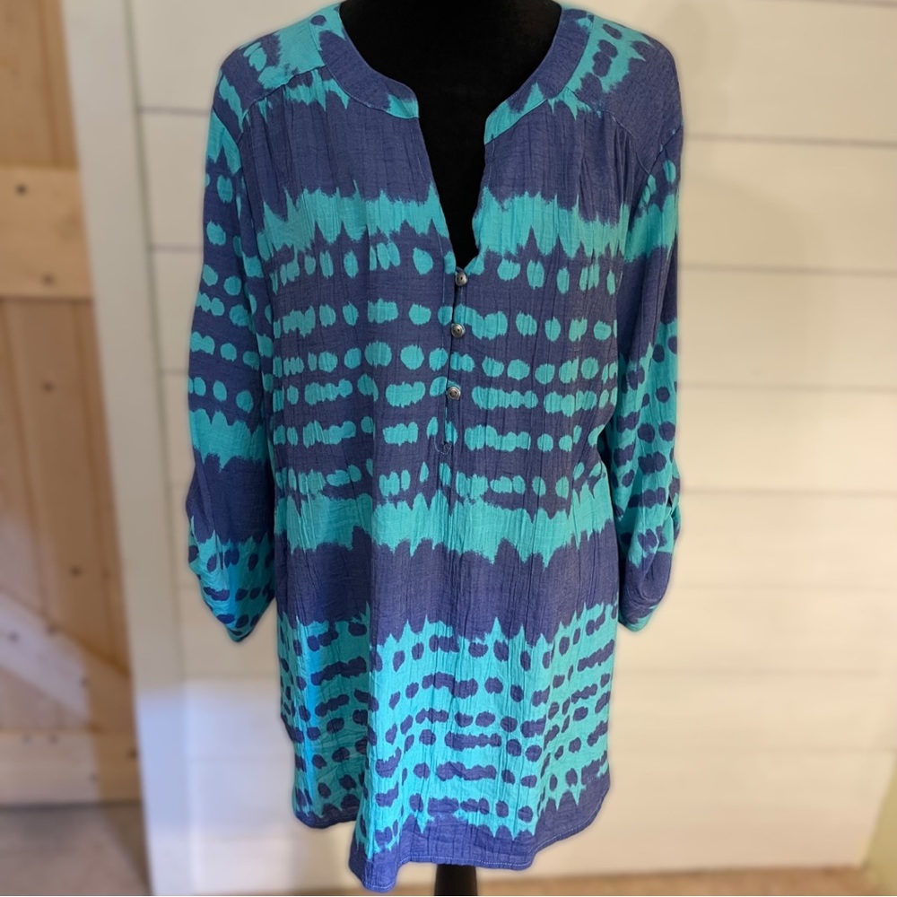 Kim Rogers Blue Tie Dye Plus Size Tunic Top Size 1x